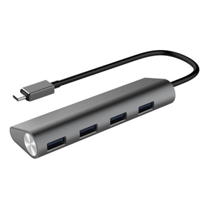 Deltaco Alumiininen 4-porttinen USB-hubi, 18W / 3.6A, USB 3.1 Gen1, harmaa/musta