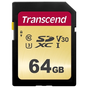 Transcend 64GB 500S, SDXC MLC NAND -muistikortti, UHS-I U3, V30, 95/60 MB/s