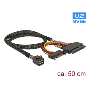 DeLock SFF-8643 uros -> U.2 SFF-8639 naaras + SATA -virtaliitin -kaapeli, 50cm, musta