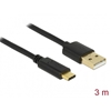 DeLock USB 2.0 -kaapeli, Type-A -> Type-C, 3m, musta