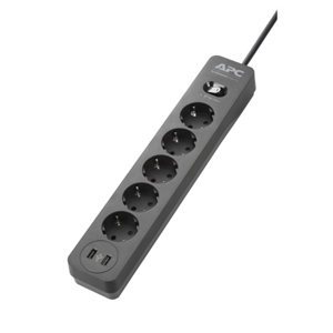APC Essential SurgeArrest PME5U2B-GR -ylijännitesuoja, 5 uloslähtöä + 2 x USB, musta