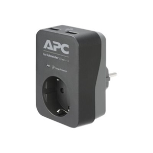APC Essential SurgeArrest PME1WU2B-GR -ylijännitesuoja, 1 uloslähtö + 2 x USB-portti, musta/harmaa