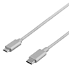 Deltaco PRIME, kangaspäällystetty USB 2.0 -kaapeli, Type C uros -> Type Micro-B uros, 1m, hopea