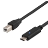 Deltaco USB 2.0 -kaapeli, Type C uros -> Type B uros, 2m, musta