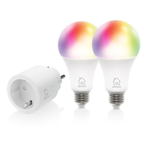 Deltaco Smart Home Älypistorasia ja 2-pack RGB-älylamppu -aloitussarja, valkoinen