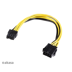 Akasa (Outlet) 12V ATX 8-Pin -> PCIe 6+2 pin -adapterikaapeli, 20cm, musta/keltainen