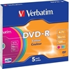 Verbatim DVD-R, 16x, 4,7 GB/120 min, 5-pakkaus slim case, AZO, värillä