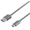 Deltaco PRIME, kangaspäällystetty USB 3.1 -kaapeli, Gen1, Type C uros -> Type A uros, 1m, harmaa