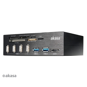 Akasa InterConnect Pro 5,25" etupaneeli, 2 x USB 3.0, 4 x USB 2.0, 1 x eSATA, CF/MS/SD/MicroSD