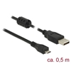 DeLock USB 2.0 Type-A uros -> Micro-B uros -kaapeli, 0,5m, musta