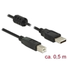 DeLock USB 2.0 Type-A uros -> Type-B uros -kaapeli, 0,5m, musta