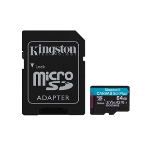 Kingston 64GB Canvas Go! Plus, microSDXC muistikortti, UHS-I, 170/70 MB/s