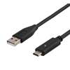 Deltaco USB 2.0 -kaapeli, Type C uros -> Type A uros, 1,5m, musta
