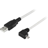 Deltaco USB 2.0 kaapeli, A uros - kulma oikealle B uros, 5-pin, 2m