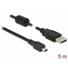 DeLock USB 2.0 Type-A uros -> Mini-B uros -kaapeli, 5m, musta