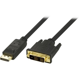 Deltaco DisplayPort - DVI-D Single Link monitorikaapeli, 20-pin uros - 24+1-pin uros, 2m, musta