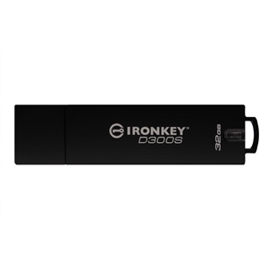 Kingston 32GB IronKey D300 Serialised, USB 3.1 -muistitikku, 250/40 MB/s, musta