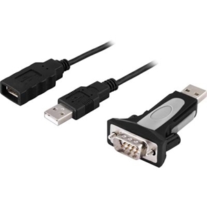Deltaco USB-sarja-adapteri, RS-232 DB9u, jatkokaapeli 0,7m, musta