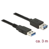 DeLock USB 3.0 -jatkokaapeli, Type-A uros -> Type-A naaras, 3m, musta