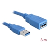DeLock USB 3.0 -jatkokaapeli, Type-A uros -> Type-A naaras, 3m, sininen