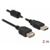DeLock USB 2.0 -jatkokaapeli, Type-A uros -> Type-A naaras, 2m, musta
