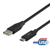 Deltaco USB 2.0 -kaapeli, Type-C -> Type-A, 3A, 1m, musta
