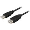 Deltaco USB 2.0 -kaapeli, Type A, uros -> naaras, 0,2m, musta